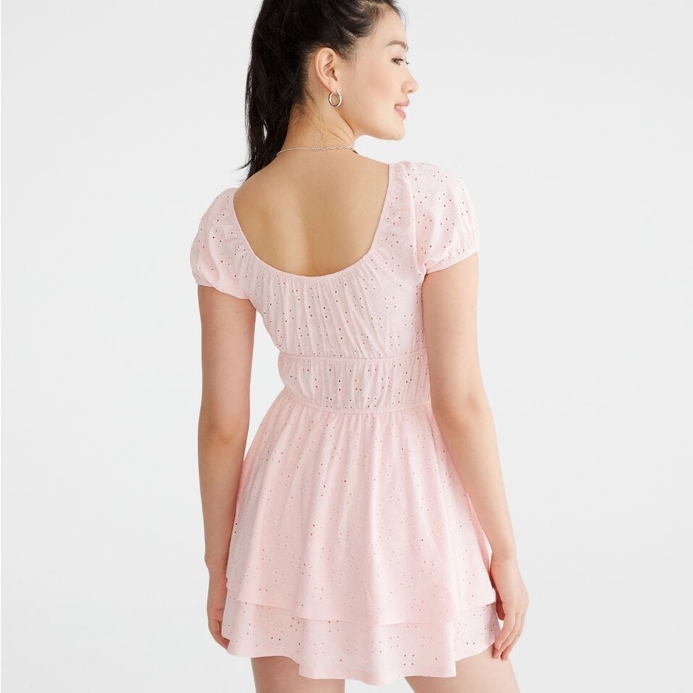Aeropostale | NWT‎ Pink Eyelet Romper Dress  / Mini Dress- Size Small - Picture 4 of 12